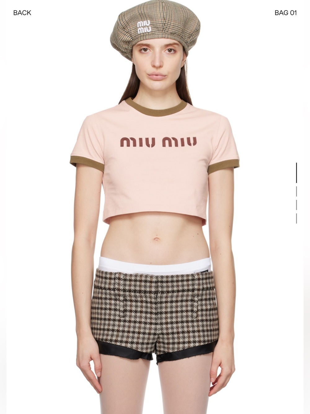 Authentic Miu Miu Pink Olive Trim and Logo Cropped T-Shirt Size S
